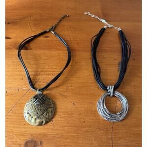 Modern Statement Pendant Necklace Bundle Hammered Gold Silver Circle Cord Lot